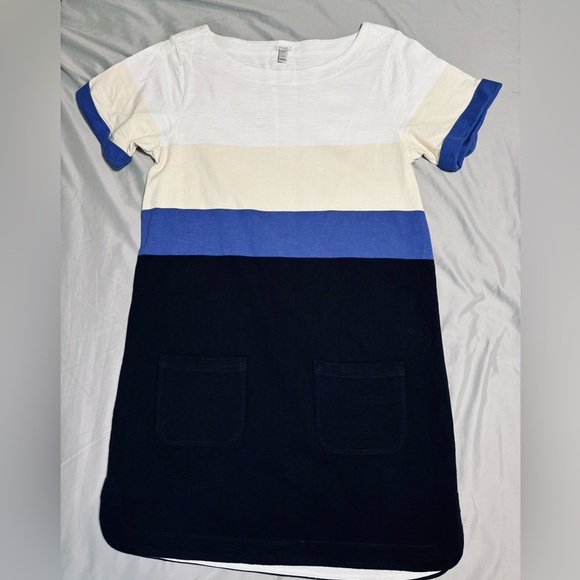 J. Crew Short Sleeve Colorblock Blue & Cream Shift Dress Size Lg - Picture 7 of 9